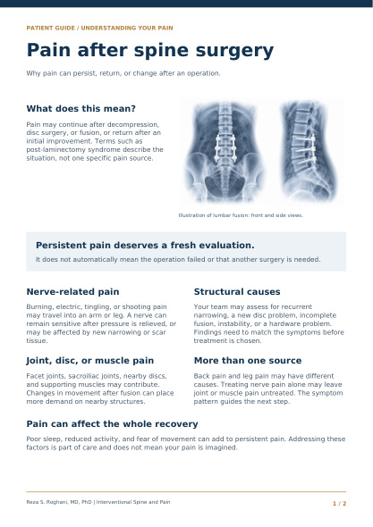 Persistent pain after spine surgery brochure cover